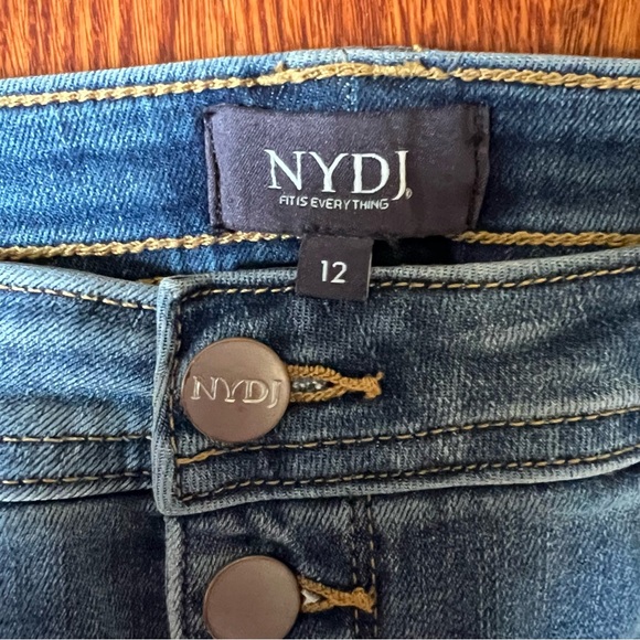 NYDJ Teresa Button Fly Raw Hem Ankle Wide Leg Jeans in Clean Clayburn, Size 12 - Picture 4 of 15